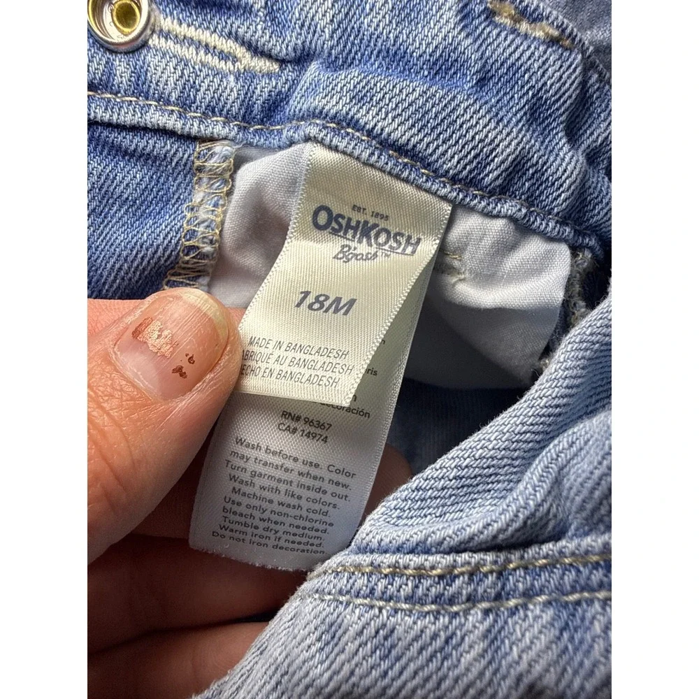 OshKosh Bgosh Baby Boy Distressed Denim Overalls Light‎ Wash 18M 100% Cotton